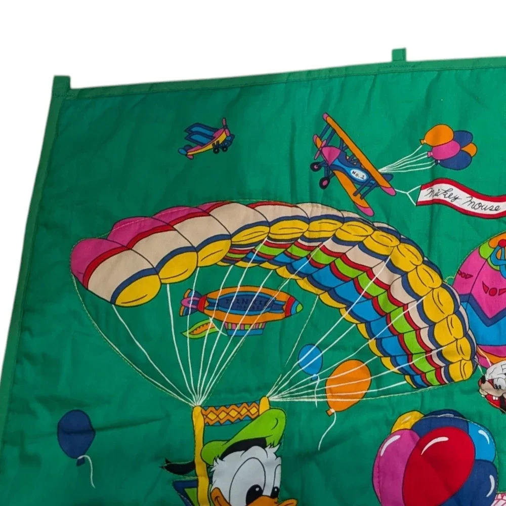 Vintage Disney Mickey Mouse & Friends Quilted Wall Hanging Hot Air Balloon Green